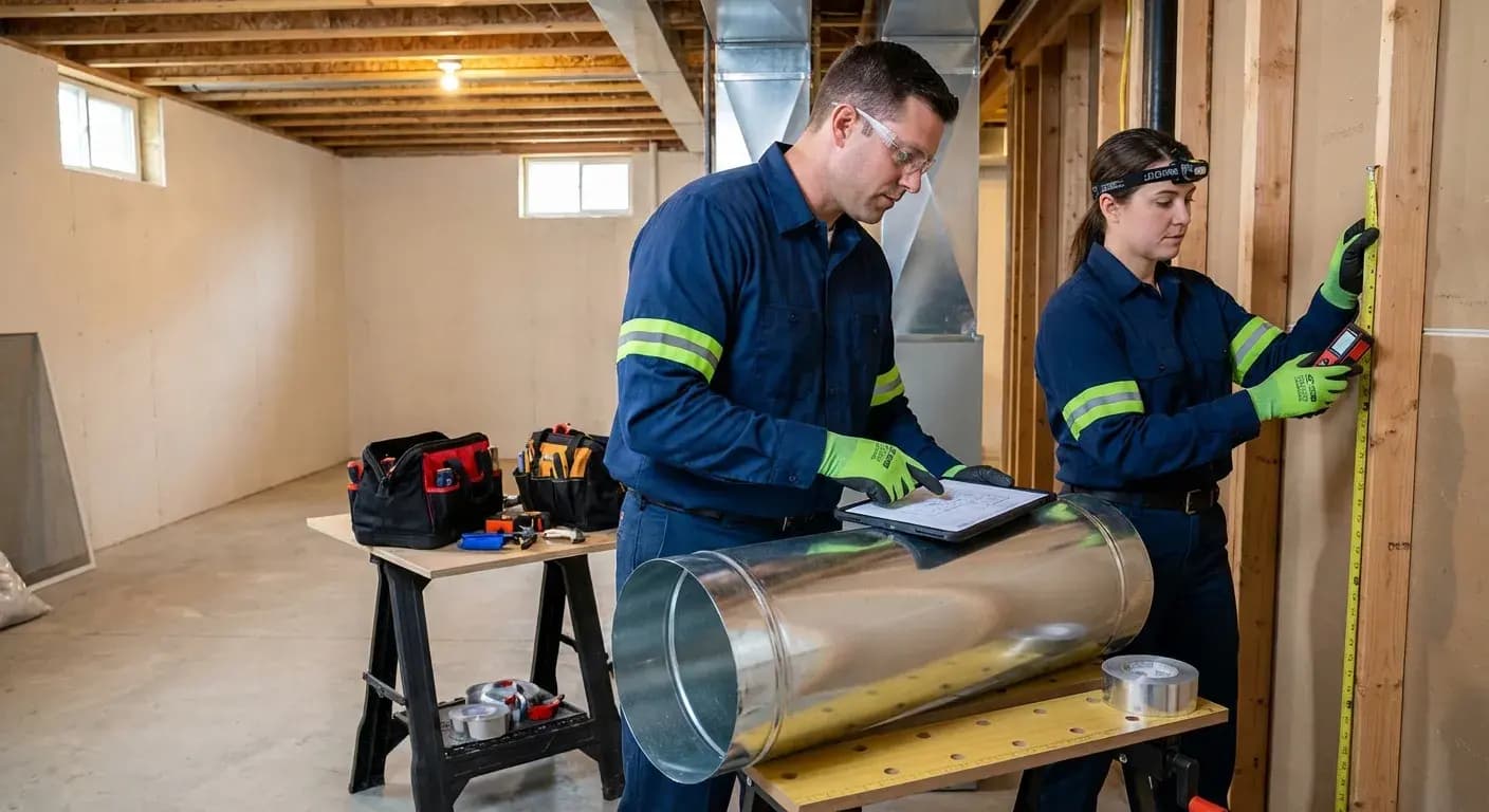 Technician repairing HVAC ductwork